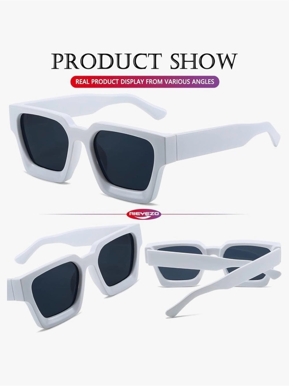 Retro Chunky White Square 54MM Sunglasses with Dark UV400 HD Lenses - Unisex